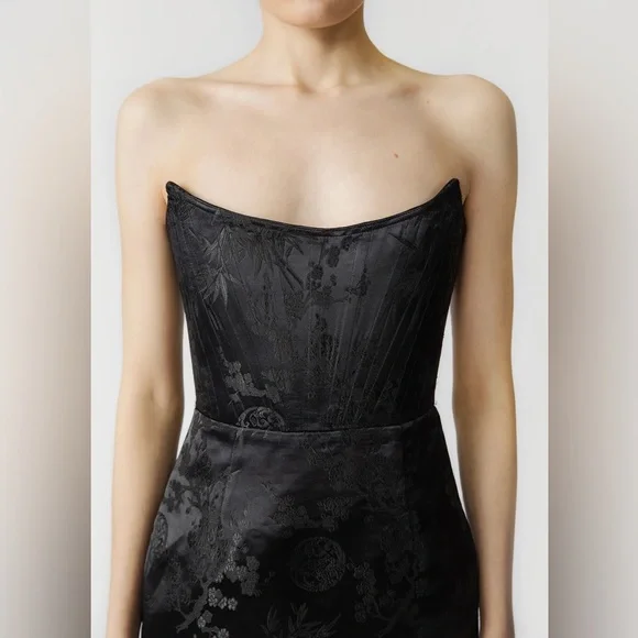 SAU LEE Janet Jacquard Mini Dress Strapless Chinese Corset Bustier Party Dress - Picture 2 of 16